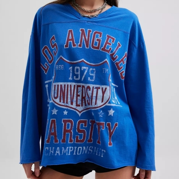 Urban Outfitters Tops - NWT Urban Outfitters Varsity Vintage Graphic V-Neck Long Sleeve Tee - Size M